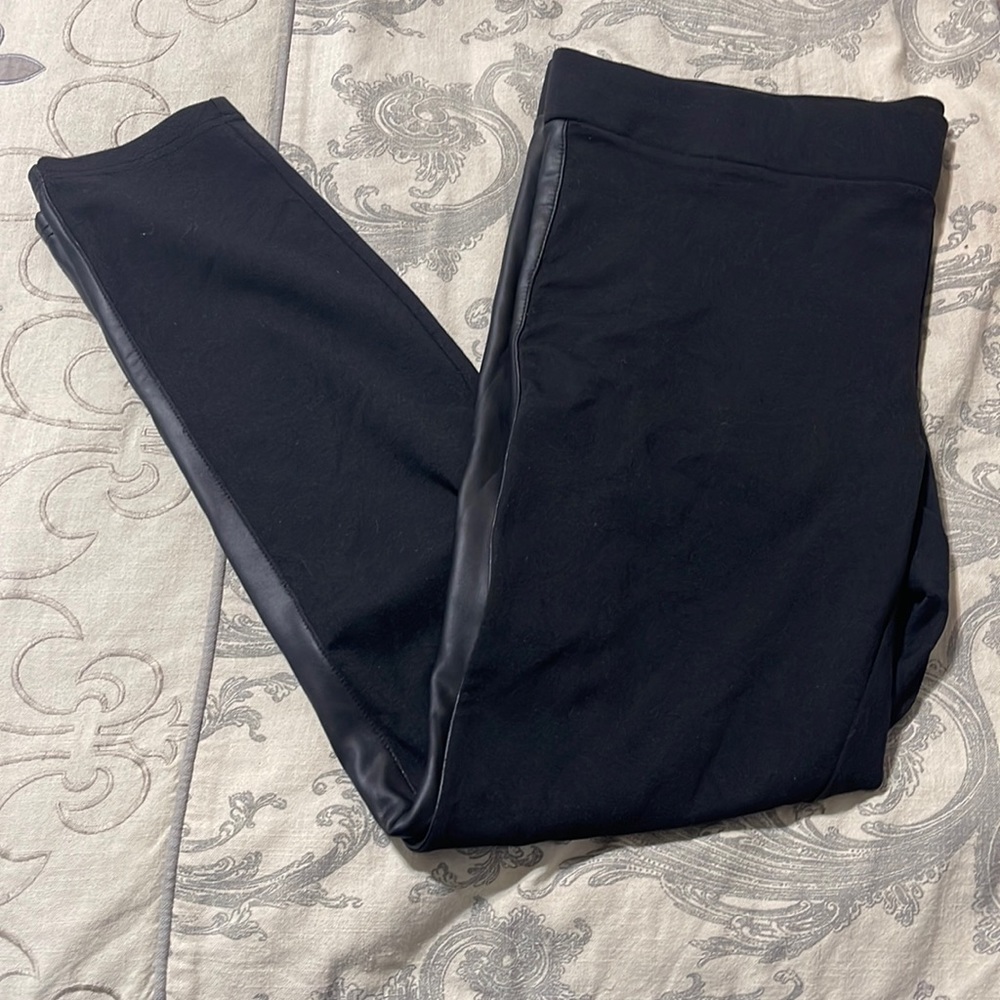 Pure Energy black leggings with pleather stripe down the sides